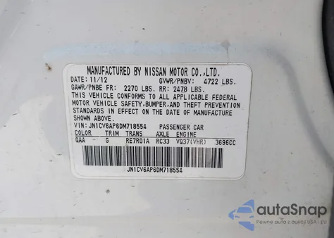 2013 Infiniti G37 Journey from USA, damaged, VIN JN1CV6AP6DM718554